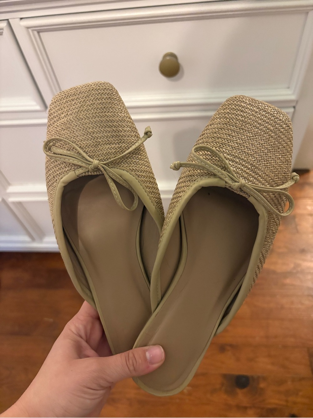 Woven Square-Toe Slip-On Flats in Natural